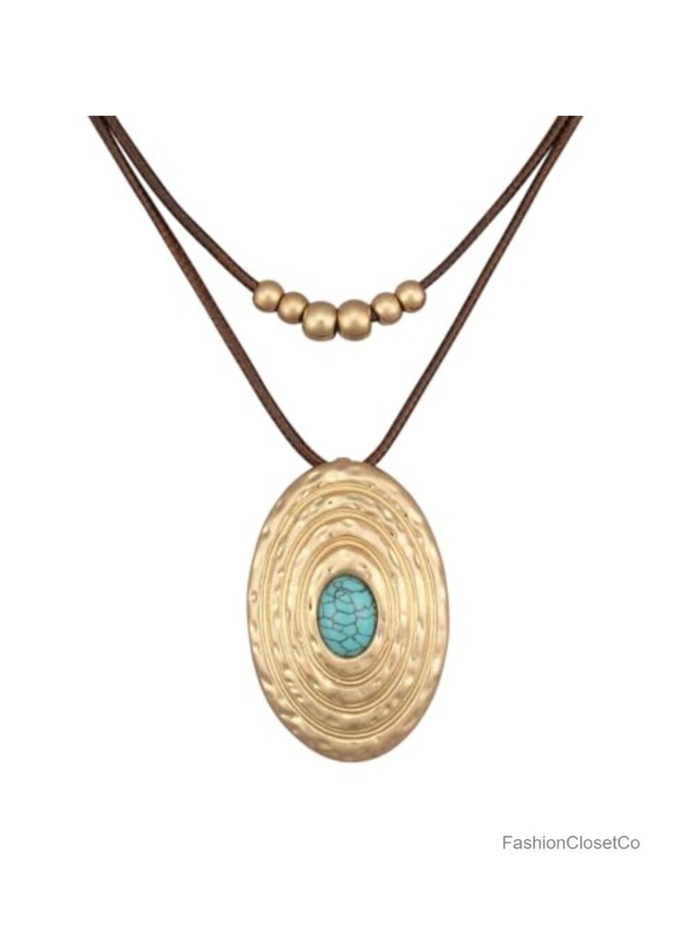 Chunky Circle Pendant Necklace Boho Leather Cord Women's